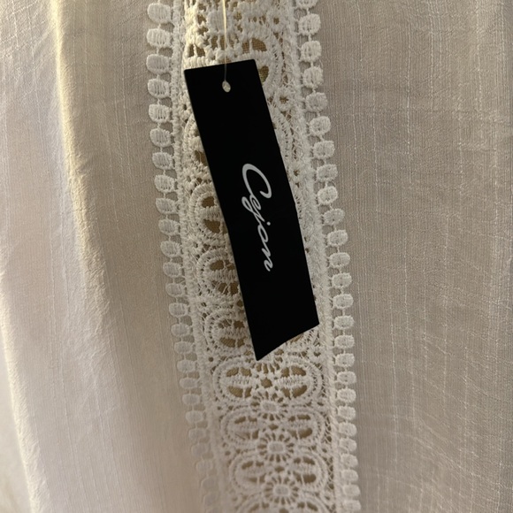 White one size, sheer lace trim cardigan - Picture 7 of 7